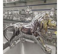 Biznest New Silver Crushed Chrome Diamond Sparkly Lion Ornament, Shelf Sitter
