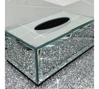 Biznest New Silver Crushed Crystal Diamond Tissue Box, Diamante Bling, Living Room Uk