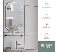 Biznest Octagonal Bathroom Mirror Wall Mounted, Frameless Modern & Stylish Design With Contemporary Bevelled Edges (70Cm X 50Cm)