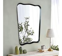 Biznest Organic Shape Deep Design Black Bold Aluminium Framed Wall Mounted Mirror Portrait Orientation Clear Glass Wavy Edges Style Hanging or Standing Home Decor Idea 85 X 60 X 3.5 Cm