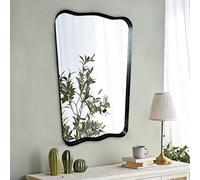 Biznest Organic Shape Deep Design Black Bold Aluminium Framed Wall Mounted Mirror Portrait Orientation Wavy Edges Style 85X60X3 Cm