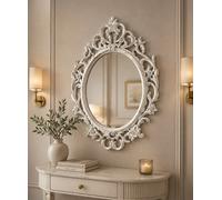 Biznest Ornate Baroque Wall Mount Mirror Oval White Rustic Vintage Plastic Framed Best Gift Chic Antique Home Decor Luxury 69X48Cm