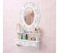 Biznest Oval Baroque Hanging Mirror Beautiful Wall Mirror Chic Mirror Home Decor Best For Gift 54X44Cm (White)