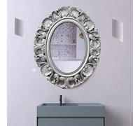 Biznest Oval Baroque Hanging Mirror Beautiful Wall Mirror Chic Mirror Home Decor Best For Gift 54X44Cm ( Silver )