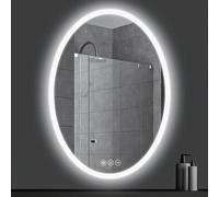 Biznest Oval Shape Bathroom Silver Mirrors Led Lights Wall Mount Vanity Mirror With Bluetooth Speakers Dimmer Anti Fog 50X70 Cm