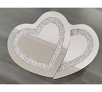 Biznest (Pack Of 2 Crushed Border) Heart Mirror Shape 25Cm Crushed Diamond Crystal Table Placemats Heart Mirror Table Mirrored Silver Crushed Jewel Crystals Placemats