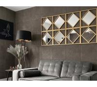 Biznest Pack Of 3 Square Diamond Shape Frame Gold Wall Art Mirror Stylish Antique Design Home Décoration Geometric Pattern 40X40Cm