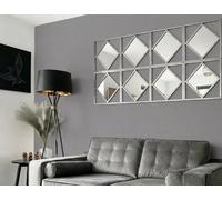 Biznest Pack Of 3 Square Diamond Shape Frame Silver Wall Art Mirror Stylish Antique Design Home Décor Geometric Pattern 40Cm (3)