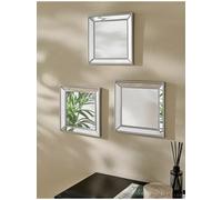 Biznest Pack Of 3 Square Shape Silver Beaded Mirror Plastic Frame Home Decor Idea Elegant Look 30Cm Dia.
