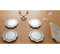 Biznest Pack Of 4 Silver Glass Crushed Crystal Diamond Wavy Round Shape Coasters Dinner Table Display Home Decor 10X10Cm Diameters