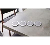Biznest Pack Of 4 Silver Glass Octagonal Shape Mirrored Border Coaster Crushed Crystal Loose Diamante Home Kitchen Decor 10Cm Dia.
