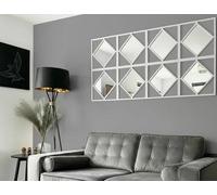 Biznest Pack Of 9 Square Diamond Shape Frame White Wall Art Mirror Stylish Antique Design Home Décoration Geometric Pattern 40Cm