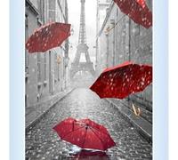 Biznest Parisienne Street Red Umbrellas Picture Liquid 3D Wall Decor Glitter Wall Art Mirrored Frame 55X55Cm