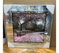 Biznest PARK BENCH PINK PPicture Liquid 3D Wall Decor Glitter Wall Art Mirrored Frame Home Decoration Bedroom Living Room 55x55cm B-LS047
