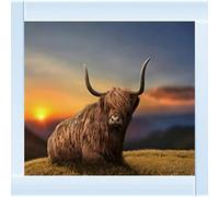 Biznest Picture Liquid 3D Wall Decor Glitter Wall Art Mirrored Frame Home Decor 55X55Cm (Highland Cow Sunset An687)
