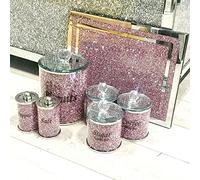 Biznest PINK CRUSHED DIAMOND SALT PEPPER CANISTERS JARS WITH CHOPPING BOARD BISCUIT JAR, TEA COFFEE SUGAR JARS KITCHEN SET