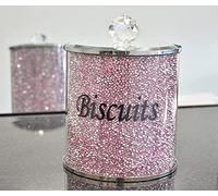 Biznest Pink Diamond Crushed Biscuit Canister Jar Tin Kitchen Storage Pink & Silver Crystal Display Gift Present For All Occassion Home Decor