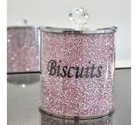Biznest Pink Diamond Crushed Biscuit Canister Jar Tin Kitchen Storage Pink & Silver Crystal Display Gift Present