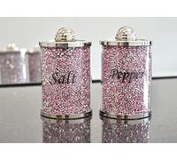 Biznest Pink Diamond Crushed Salt & Pepper Canisters Jars Storage Pink & Silver Crystal Display Gift Present For All Occassion Home Decor