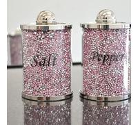 Biznest Pink Diamond Crushed Salt & Pepper Canisters Jars Storage Pink & Silver Crystal Display Gift Present