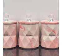 Biznest Pink Marble Design Coffee Tea Sugar Canisters Container Kitchen Jar Pots Crystal