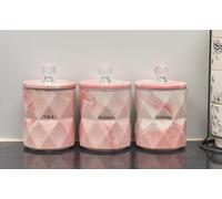 Biznest Pink Marble Design Coffee Tea Sugar Canisters Container Kitchen Jar Pots Crystal