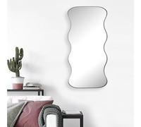 Biznest Rectangle Chic Wavy Border Design Wall Mounted Mirror Black Tone Large Metal Frame Home Decor Clear Reflection Surface Curved Lines MDF Back Living Room Furniture 120 X 58.5 X 3 Cm