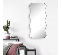 Biznest Rectangle Chic Wavy Border Design Wall Mounted Mirror Black Tone Metal Frame Home Decor Clear Reflection Surface 120X58 Cm