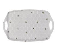 Biznest Rectangle Melamine White Large Tray Built-In Handle Design Vanity Table Honeycomb Bee Deco Perfect Serving Display 48X32Cm