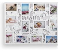 Biznest Rectangle Multi Aperture Rose Floral Entwined Photo Frame Shabby Chic Wall Mounted 'FAMILY' Text 12 Picture 6x4'' Collage Plastic Home Memories Decor Hanging Display 68.7 X 54.5 X 2 Cm (WHITE)