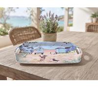 Biznest Rectangle Plastic White Large Tray Built-In Handle Design Vanity Table Summer Walk On Beach Deco Serving Display 48X31X2Cm