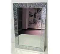 Biznest Rectangle Shape Designer Silver Glitter Wall Mirror Frame Beautiful Decoration Art Piece Diagonal Design 60X40Cm