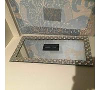 Biznest Rectangle Shape Diamante Lace Mirrored Candle Plate- An Elegant Addition 32X16Cm