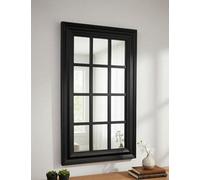 Biznest Rectangular Window Style Panel Design 12 Divided Sections Wall Mirror Plastic/resin Frame Black Grid Pattern 73X43X2.5 Cm