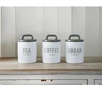 Biznest Retro Grey - White Colour Tea Coffee Sugar Canister Storage Jar Set 3 Pcs Organizer For Kitchen Home Present