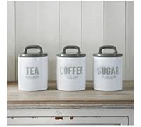 Biznest Retro Grey - White Colour Tea Coffee Sugar Canister Storage Jar Set 3 Pcs Organizer For Kitchen Home Present
