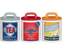 Biznest Retro Set 0F 3 Classic 50'S Style Tea, Coffee & Sugar Ceramic Jars