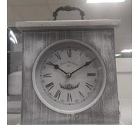 Biznest Reyenay Mantel Clock Elegant Roman Numbers Table Shelf Clock Whitewashed Effect French Country Inspired 20X23Cm