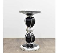 Biznest Round End Table Sleek Black Greek Key Pattern Large Italian Mirror Crystal Bed Side Silver Double Sphere Pedestal 60X40 Cm