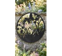 Biznest Round Mirrored Wall Mounted Floral Art For Indoor Or Outdoor Patio Use Cutout Framed Butterfly Natural Home Decor 50Cm Dia