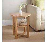 Biznest Round & Oval Side Table Lamp Coffee Table Hallway Living Room Furniture 2 Tier Home Decor End Table (Oak, Round)