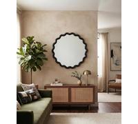 Biznest Round Wavy Black Edges Style Wall Hanging Mirror Plastic Framed Playful Home Furniture Decor Large Display 49.5X49.5X2.5Cm