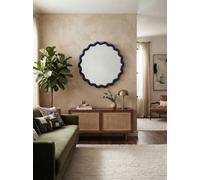 Biznest Round Wavy Blue Edges Style Wall Hanging Mirror Plastic Framed Playful Home Furniture Decor Large Display 49.5X49.5X2.5Cm