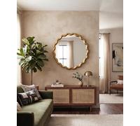 Biznest Round Wavy Gold Edges Style Wall Hanging Mirror Plastic Framed Playful Home Furniture Decor Large Display 49.5X49.5X2.5Cm