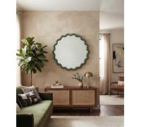 Biznest Round Wavy Green Edges Style Wall Hanging Mirror Plastic Framed Playful Home Furniture Decor Large Display 49.5X49.5X2.5Cm