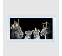 Biznest Royal Lions Picture Liquid 3D Wall Decor Glitter Wall Art Mirrored Frame 85X45Cm B-An305
