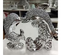 Biznest Set Of 2 Dolphin Bling Crushed Diamond Silver Aquaman Ceramic Sparkly Shelf Sitter Ornament