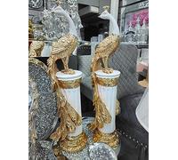 Biznest Set of 2 Italian Peacock Pair Stand Romany Diamante Gift Shelf Sitter Luxury (Gold)