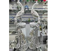 Biznest Set of 2 Italian Peacock Pair Stand Romany Diamante Gift Shelf Sitter Luxury (Silver)