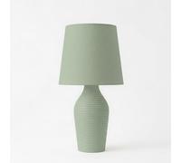 Biznest Set of 2 Lining Base Table Lamp Faux Linen Fabric Shade with A Satin Ribbed Glazed Reading, Bedroom, Living Room, Study, Office (Sage Green)